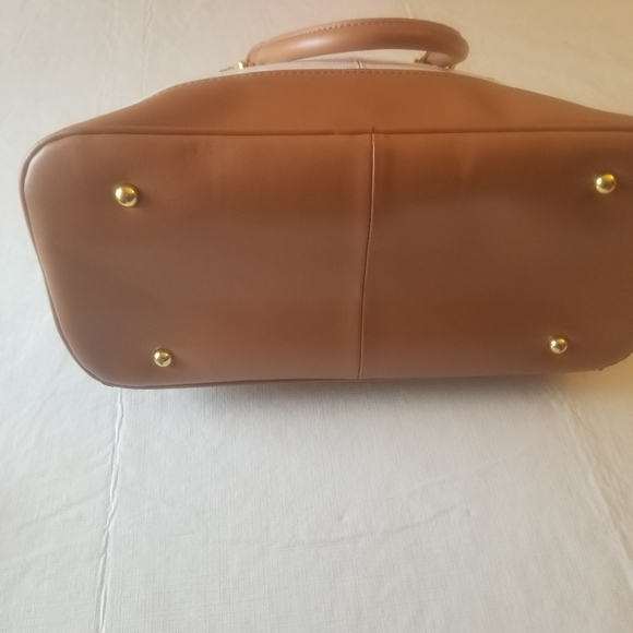Joy & Iman Leather Timeless Chic Leading Lady Satchel Bag White and Tan Two Tone - Picture 6 of 14